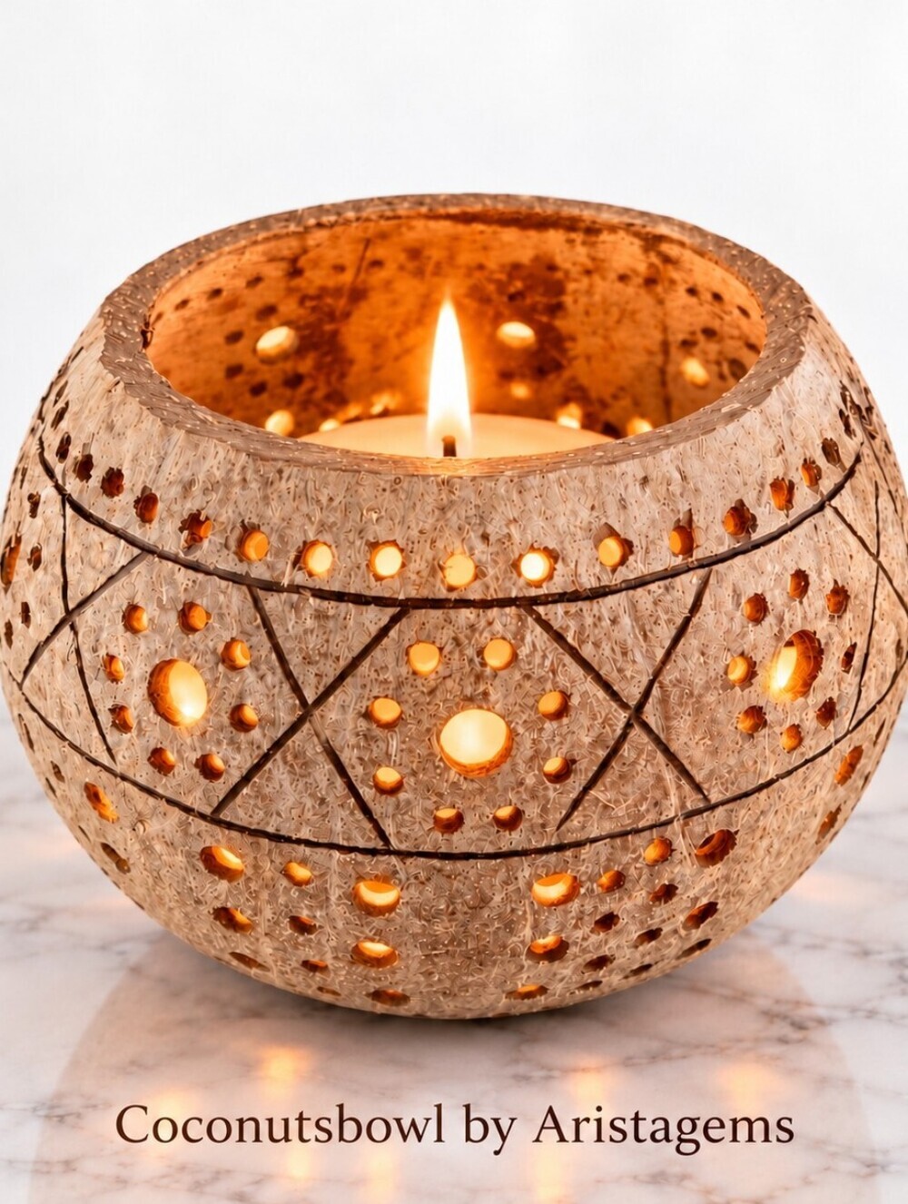 Coconut Shell Candle Holder & Rope Stand, natural handmade.